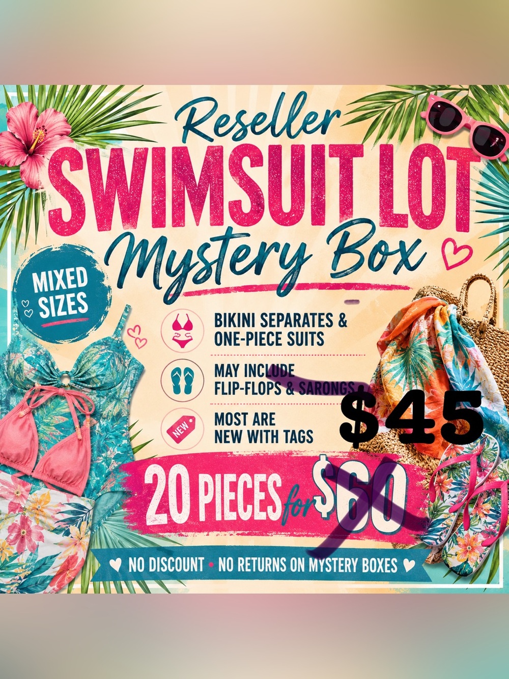 NEW Reseller Swimsuit 23 pc Lot Mystery Box Women's Mix Over $400 retail
